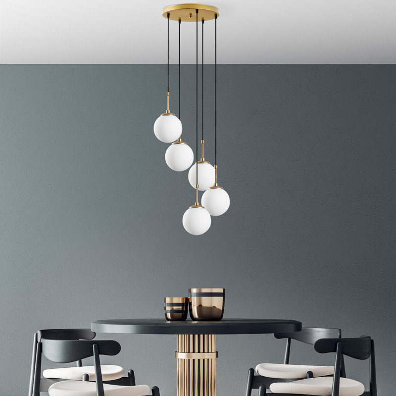 Elegant Adjustable Chandelier - Gold Metal Body, 15 x 15 x 45.3 inches | Height: 15.7 - 45.3 inches | 5 x E14 Socket (Max 40W) | Stylish Lighting for Dining Room, Living Room & Entryway, Modern Design, Bulb Not Included