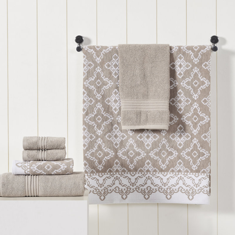 Modern Threads Charlize 6-Piece Reversible Yarn Dyed Jacquard & Solid Towel Set – 100% Cotton, Quick Dry & Absorbent Bath, Hand & Washcloths