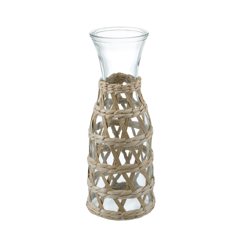 Vase de table en verre tissé rotin