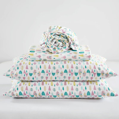 Ensemble de 3 draps en flanelle de coton TG avec motif de sapin de Noël blanc
