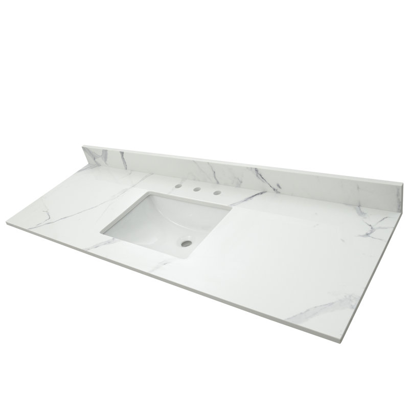 61 in. White Marble Bathroom Vanity Top with Single Sink