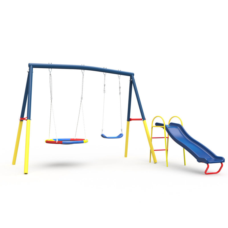 Balançoire 3 en 1, avec glissade, la cour arrière en acier bleu respecte les règles