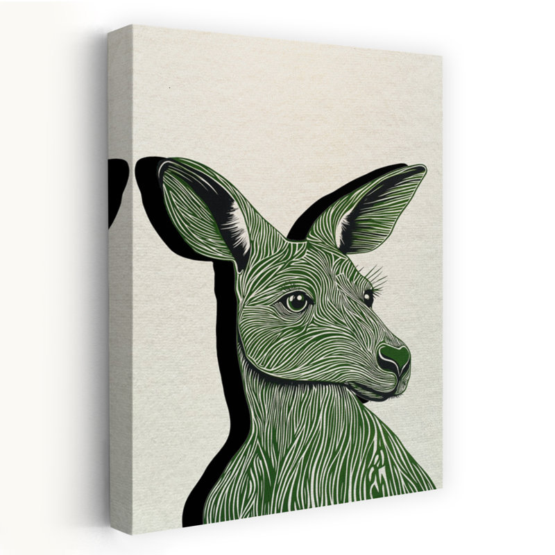 Green Kangaroo Portrait Modern Animal Nature Wall Art Print by Pictufy Studio IV - Wrapped Canvas Print