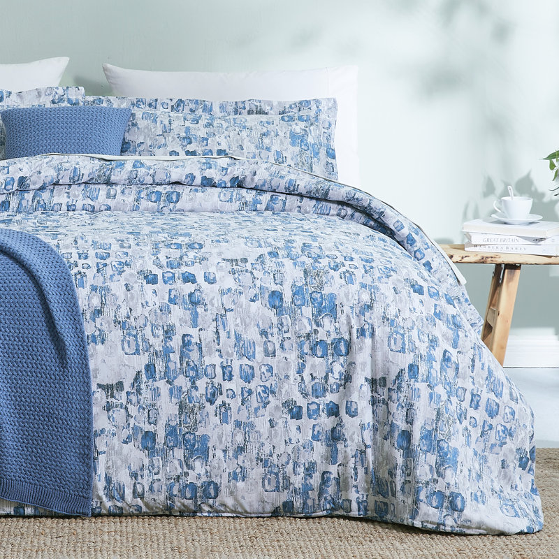 Ensemble de literie pour grand lit Rhume, Abstrait bleu, Édredon simple + 3 pièces supplémentaires