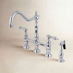 Kingston Brass Heritage Two-Handle 4-Hole Deck Mount Bridge Kitchen Faucet with Brass Side Sprayer