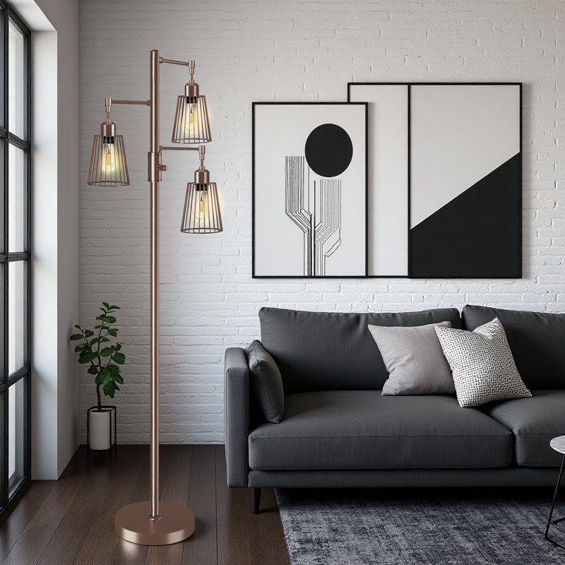 71" Dimmable Tree Floor Lamp With 3 Bulbs Included, Brown