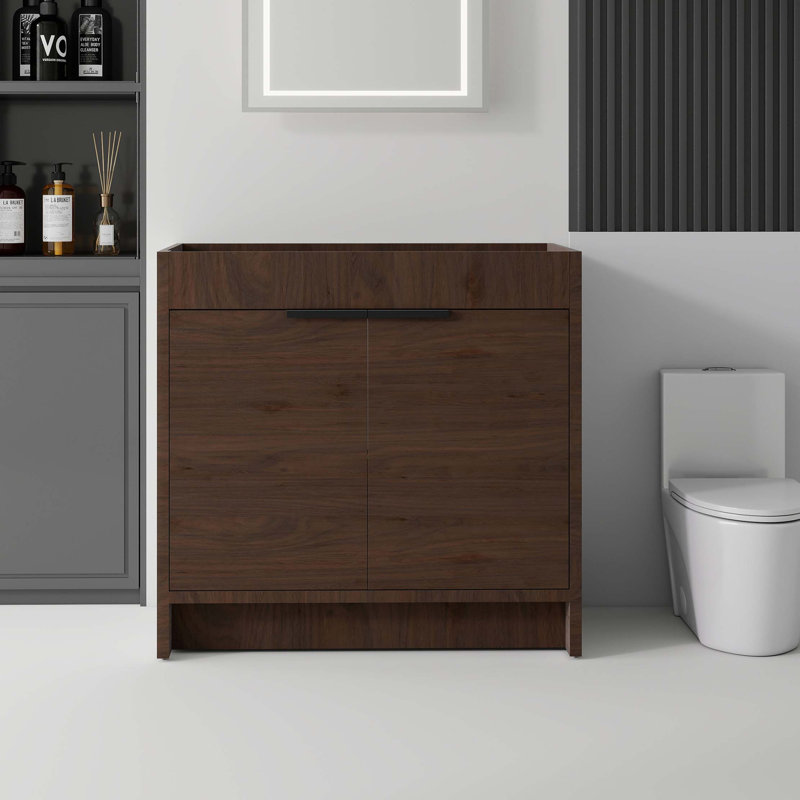 Meuble-lavabo autoportant en contreplaqué avec portes doubles à fermeture amortie, Brun