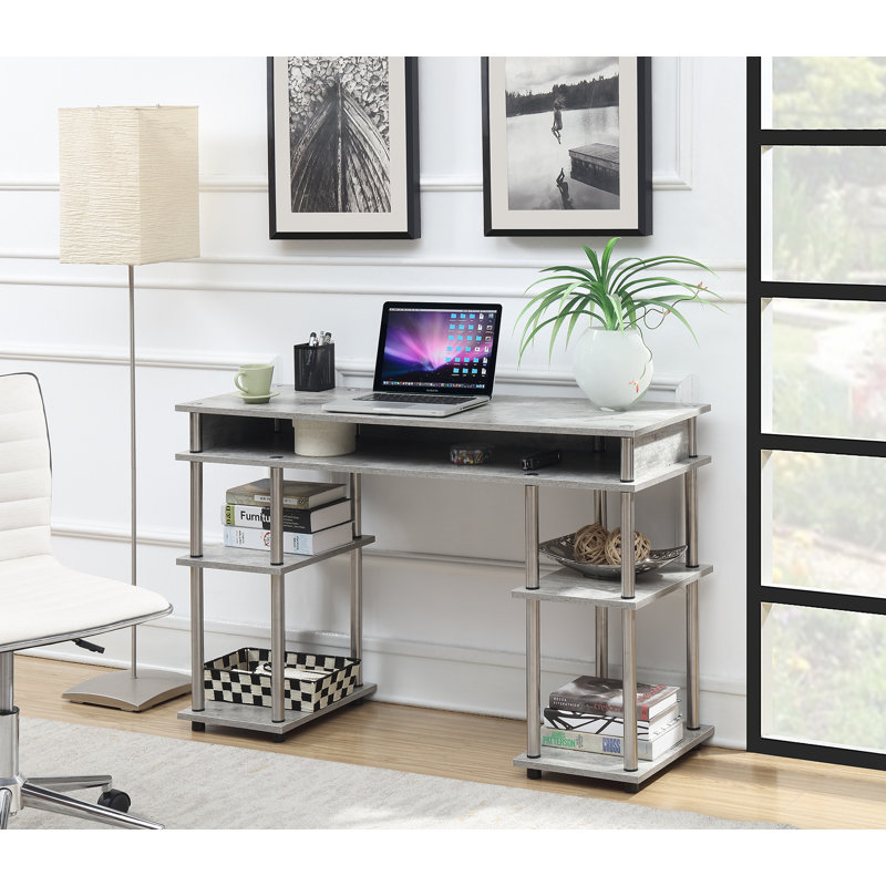 Bureau d'écriture avec tablettes sans outils Edwin, Imitation bouleau / mâts argent