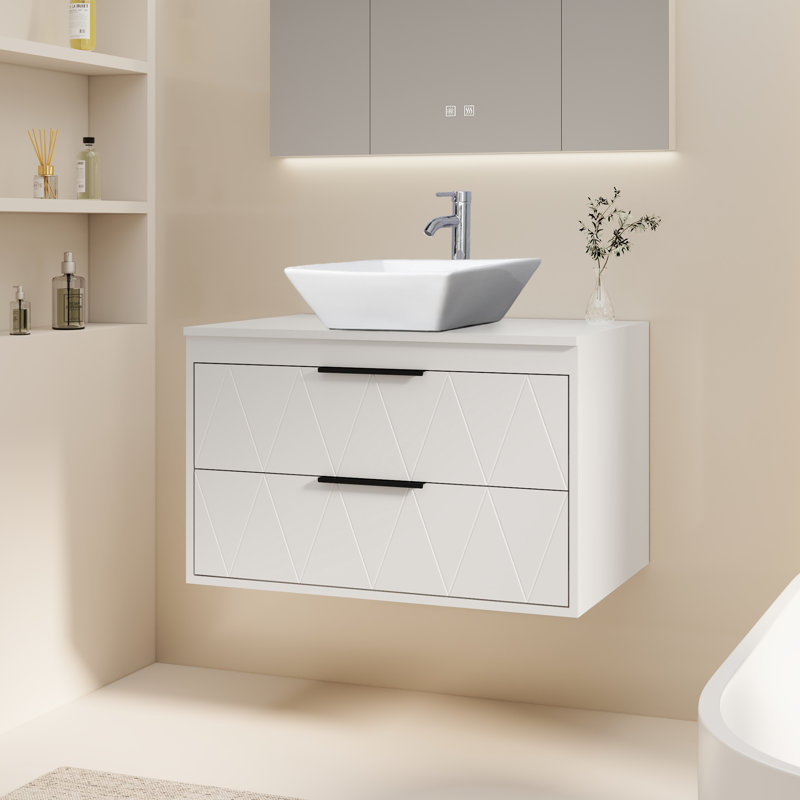 Meuble-lavabo mural avec lavabo vasque 30 po Sharee, Blanc, Forme rectangulaire
