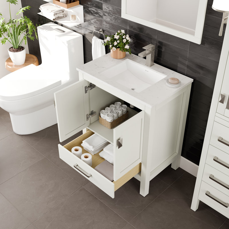 Eviva London 30"W x 18"D Bathroom Vanity with Undermount Porcelain Sink, White, Single Hole