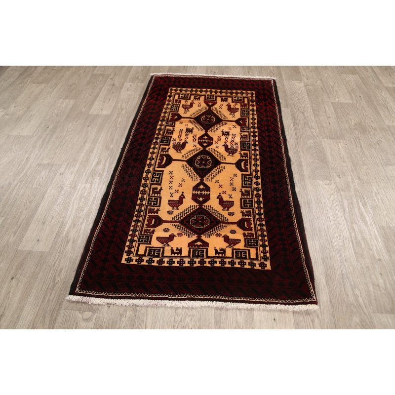 Tapis décoratif en laine de conception unique noué à la main New Age Balouch beige 3 pi 0 po x 5 pi 5 po