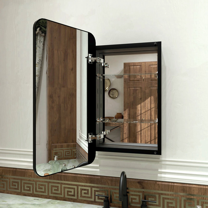 15 W x 24 H Framed Recessed or Surface-Mount Rectangular Aluminum Medicine Cabinet with Mirror, 28,5" H x 15" W x 4" D