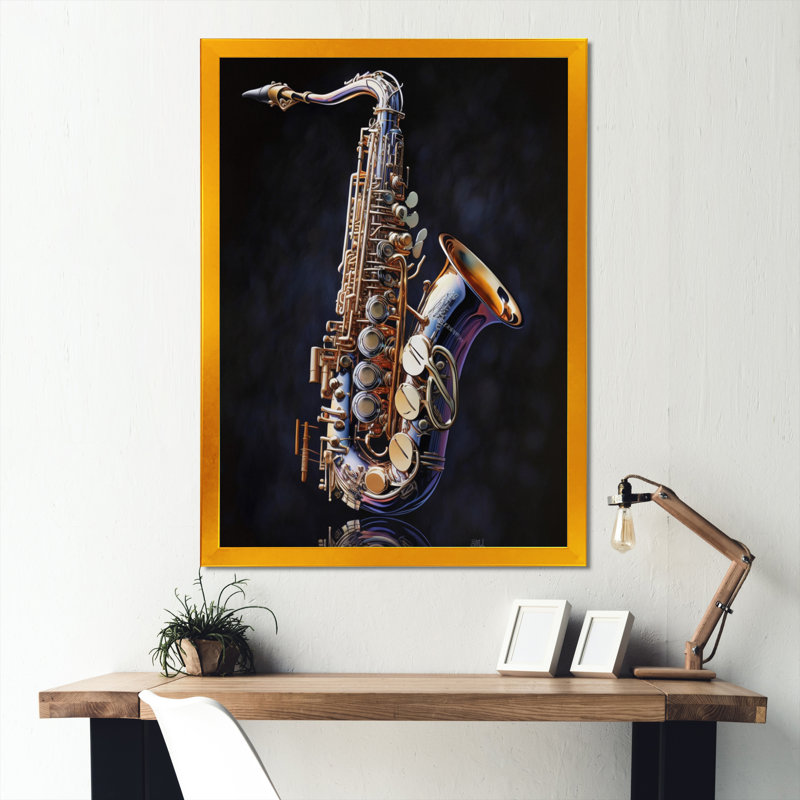 Saxophone I - musique, art mural sur toile, L 30 po x H 40 po, Impression dorée sur toile encadrée