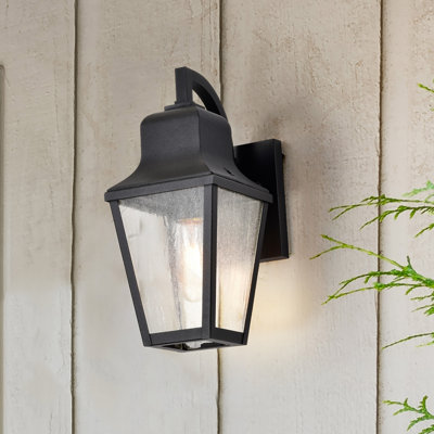 Eukleides - 1 Light Large Wall Lantern - Matte Black with Clear Seeded Glass