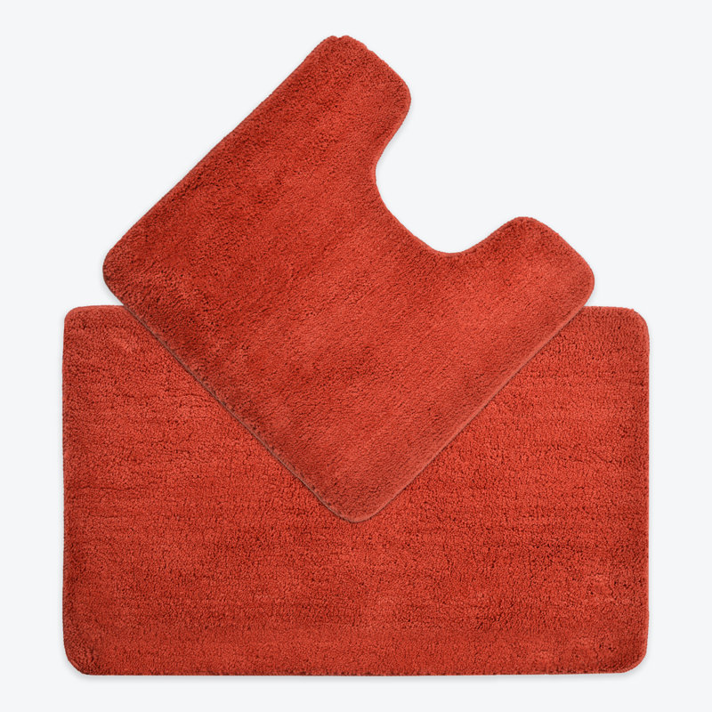 Allviya 2 Piece Bath Mat and Pedestal Mat Non Slip, Terracotta