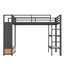 Structure de lit double pleine grandeur avec garde-robe, lit mezzanine en métal avec tablettes de rangement et panneau perforé, noir-137474243
