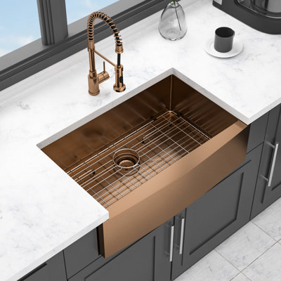 30x21x10 Inch Rose Gold Kitchen Sink, 16 Gauge T304 Stainless Steel, - Scratching, Easy Draining, Included Template And Installation Instructions Bump, Dish Grid Clips