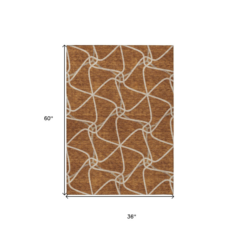 Tapis extérieur lavable à motif géométrique orange et ivoire 3 pi x 5 pi