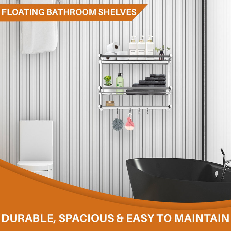 2 Piece Metal Floating Shelf with Hooks