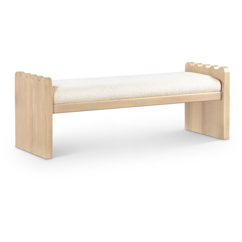 Daline Velour  Fabric Bench, Natural, Cream Velour Fur Fabric