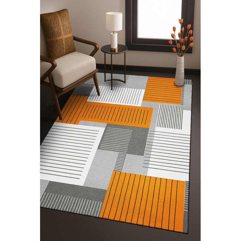 Tapis bleu tissé lavable rétro Mosso, 2 pi x 2 pi 11 po