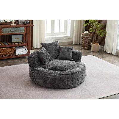 Fauteuil à billes en mousse pour adultes et adolescents avec rembourrage moelleux, housse en chenille ultra douce, conception ronde pour une utilisation intérieure et extérieure