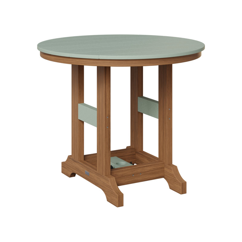 Garden Classic Outdoor Round Bar Table, Antique Mahogany, Seafoam