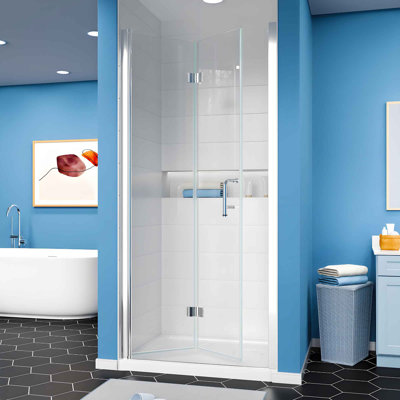 34-35.9 in. W x 72 in. H Frameless Bi-Fold Shower Door in Chrome with Clear SGCC Tempered Glass