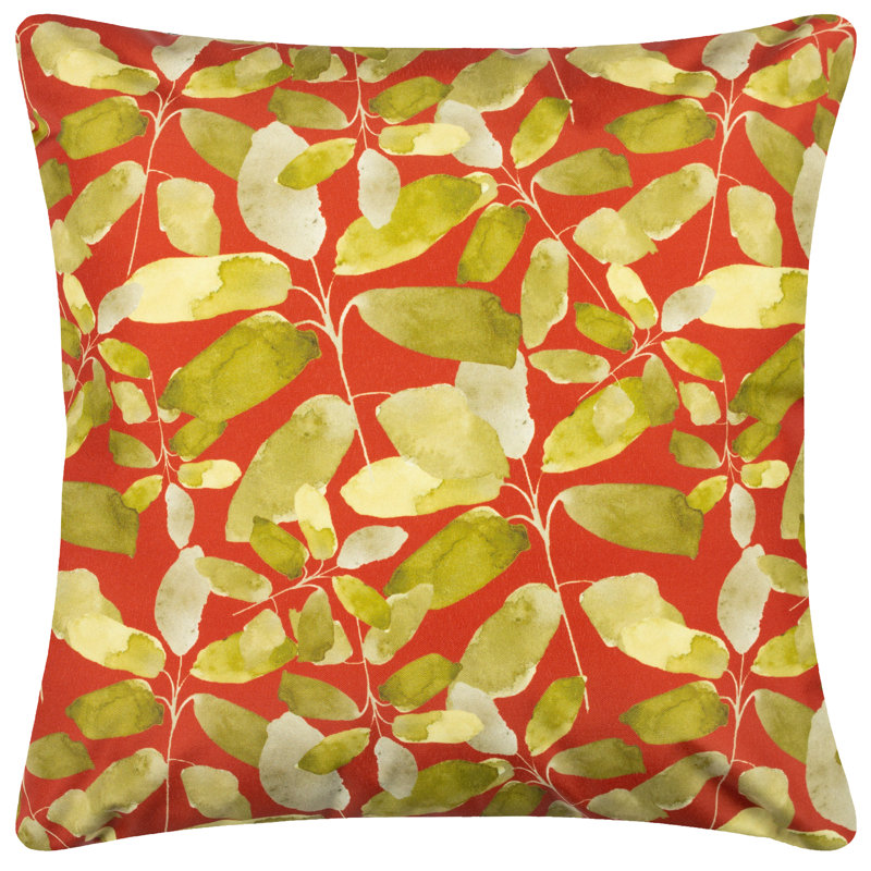 Indoor / Outdoor Floral Square Throw Cushion, Brick Red