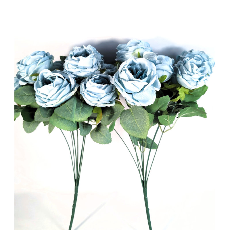 Austin Roses Silk Flowers, Blue