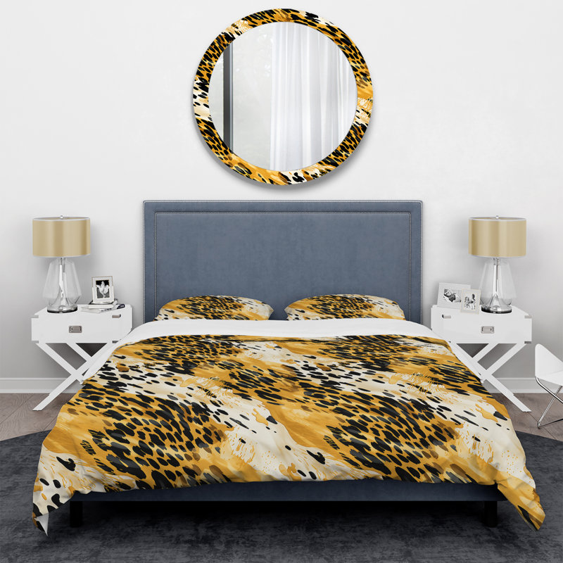 Ensemble de housse de couette à motif léopard noir et jaune Opulen I, Housse de couette pour grand lit et 2 taies décor