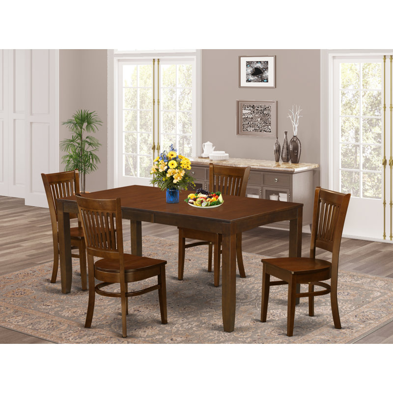 L'ensemble de mobilier de salle à manger 5 pièces comprend une table rectangulaire en bois avec feuille papillon et 4 chaises de cuisine, espresso
