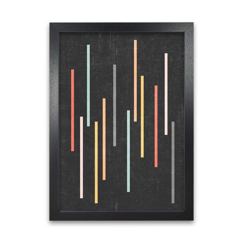 Colourful Lines On Black Grunge - Print, Black Frame, 30cm H x 21cm W x 3cm D