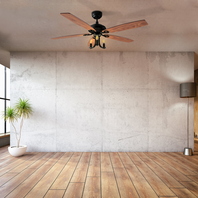 Ventilateur de plafond standard à 5 pales de 52 po avec télécommande et ensemble d'éclairage inclus