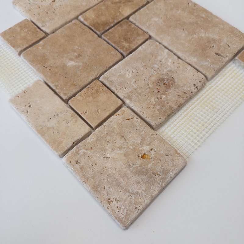 Travertin noyer roulé 4 pièces Mini carreau de mosaïque à motif