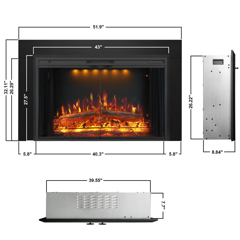 Trim With Electric Fireplace, 27.5" H x 43" W x 7.7" D