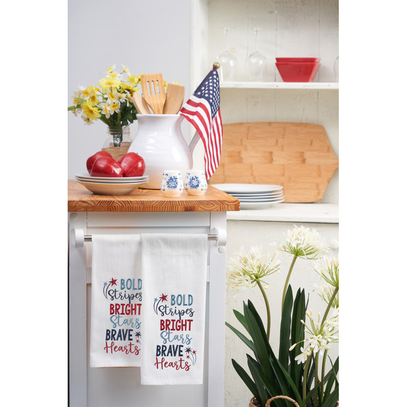 Bold Stripes Bright Stars Brave Hearts 4th of July Kitchen Towel
