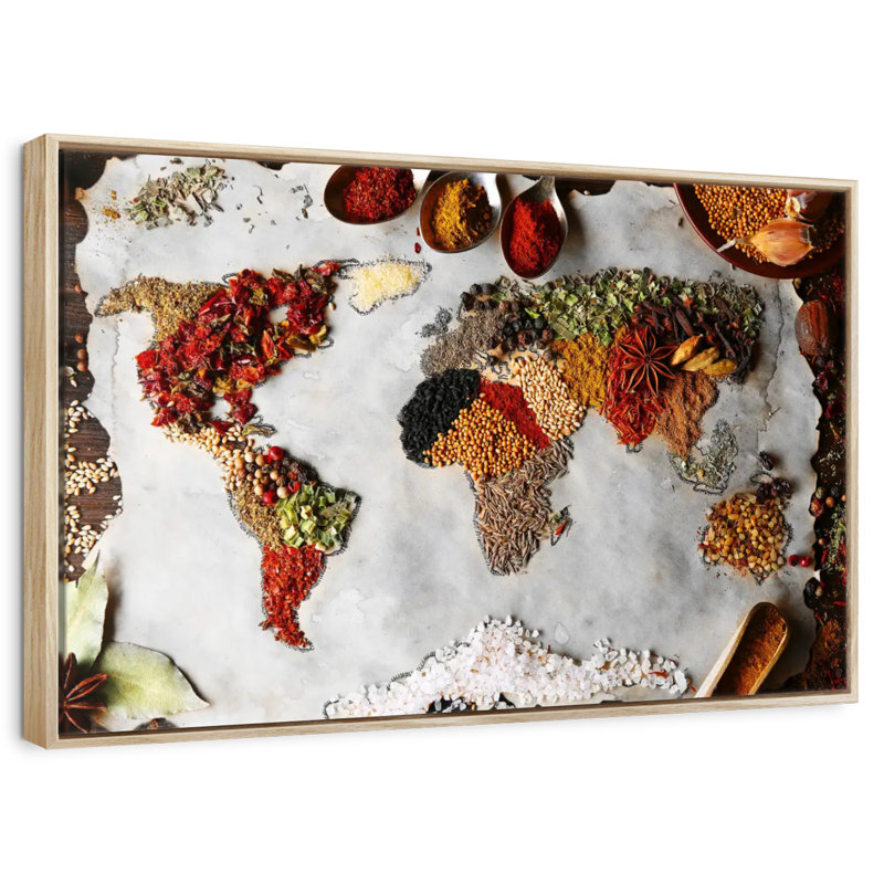 Épices du monde, 40 po x 27 po, Cadre flottant en bois naturel
