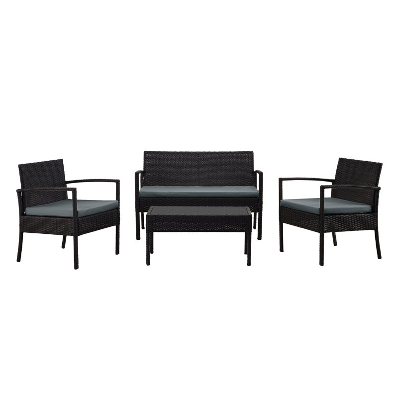 Ensemble de conversation moderne pour 4 personnes avec coussins en polyester Noli, Gris