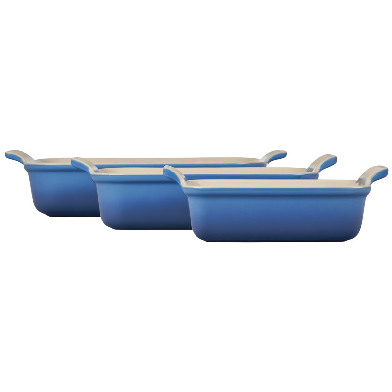 Le Creuset Stoneware 3 Piece Baking Dishes, Blue