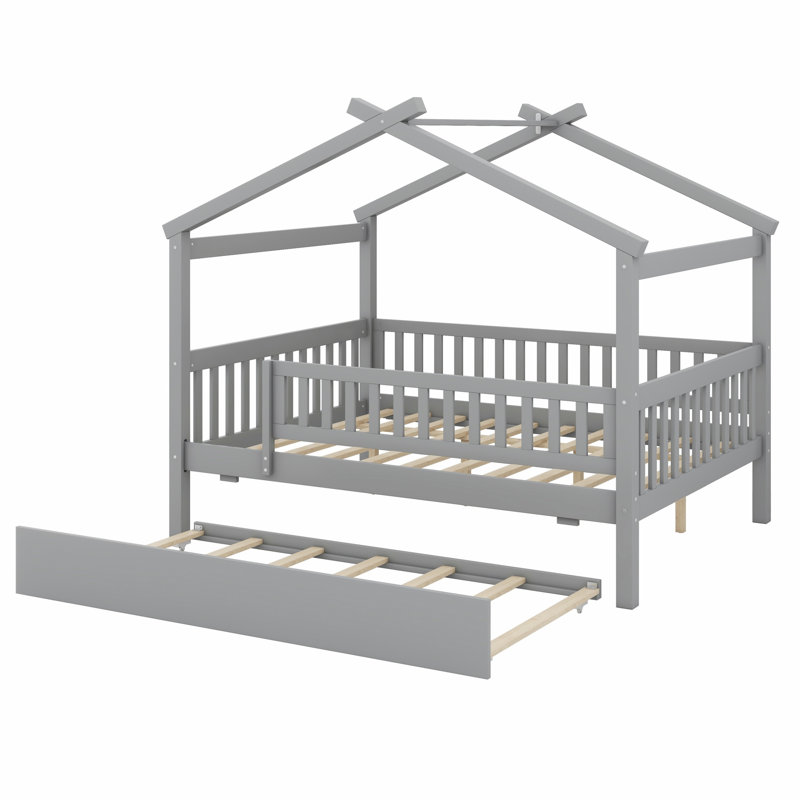 Lit en bois avec couchette, gris