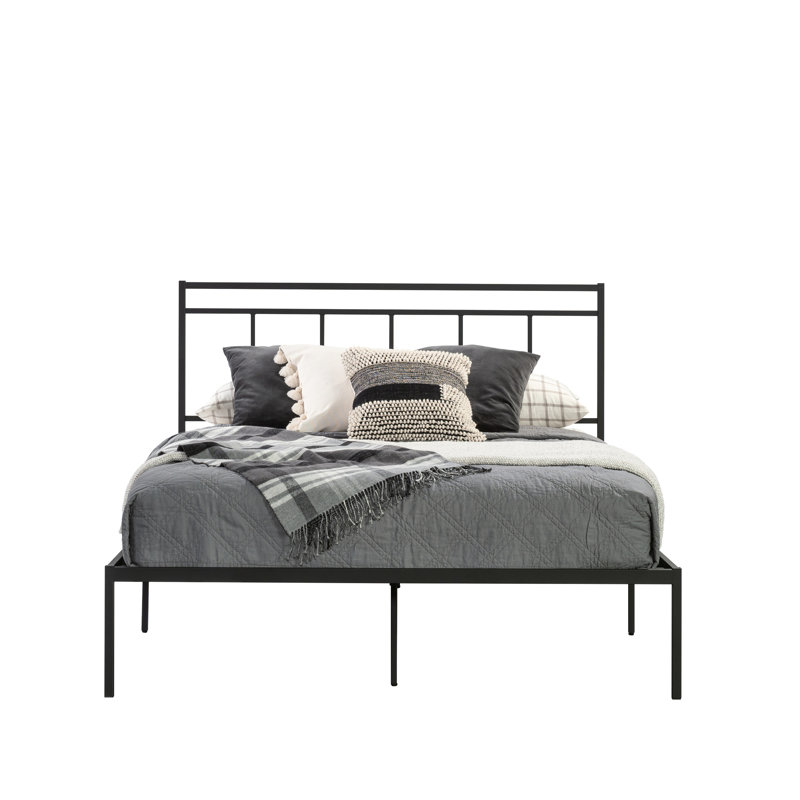 Grand lit plateforme, tête de lit, finition noire, design contemporain, structure en métal, cadre de lit avec rangement sous le lit avec structure, convient à différentes tailles de pièces, assemblage simple, conception extra surélevée