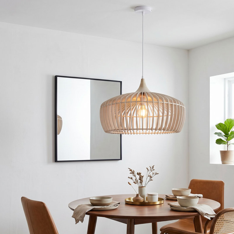 Luminaire suspendu en bois Selene, Satin, Blanc