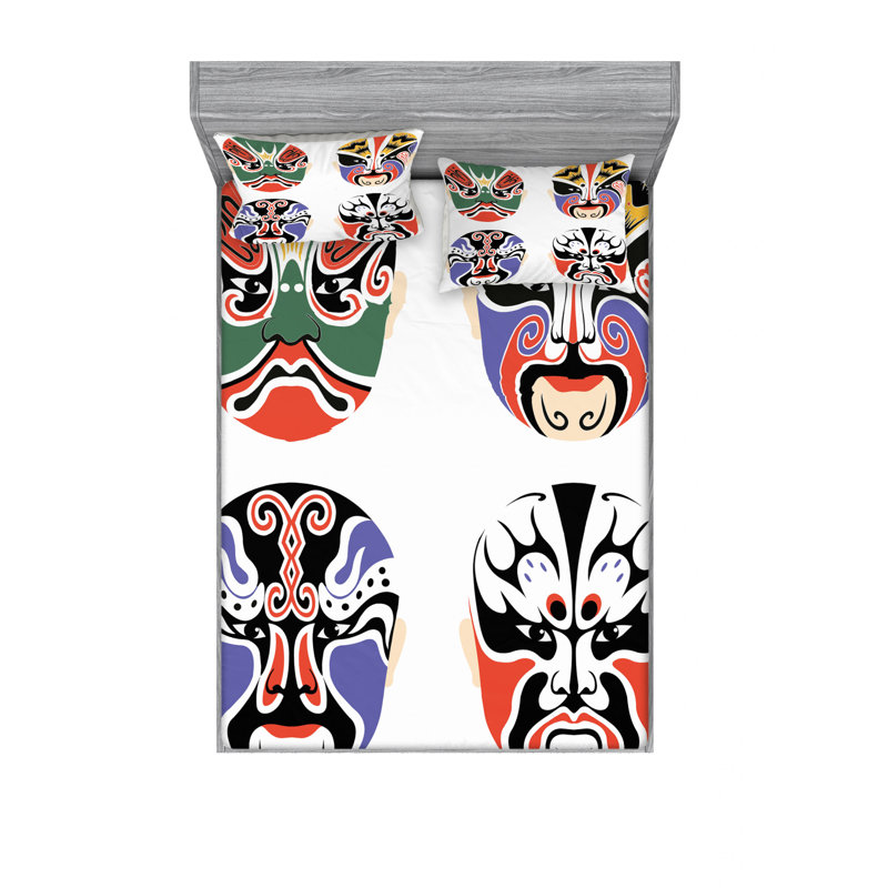 Ensemble de draps Masque d'opéra chinois, Ensemble de drap pour grand lit avec drap-housse