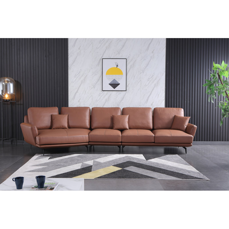 Putnam 175" Wide Genuine Leather Sofa & Chaise, Russet Brown Genuine Leather, Left Hand Facing