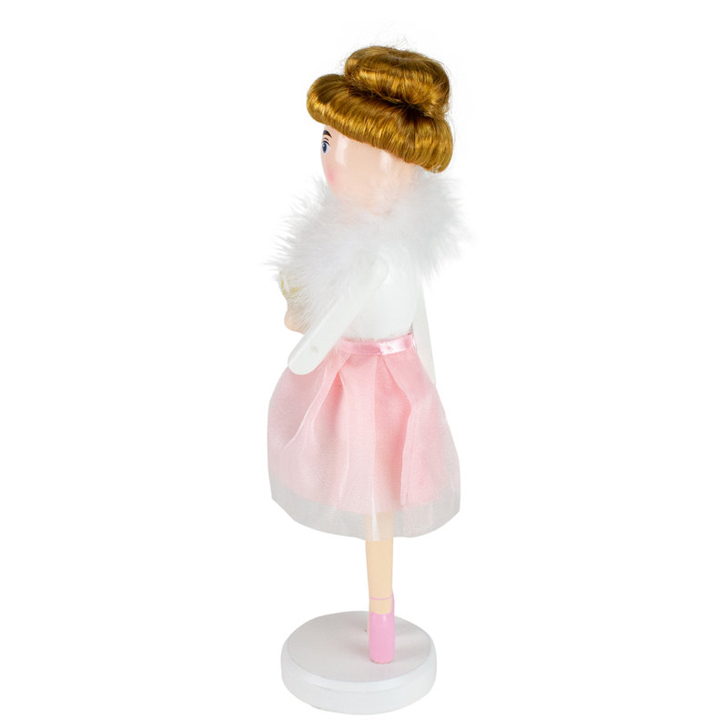 14" Pink Wooden Christmas Nutcracker Ballerina with Tulle Skirt