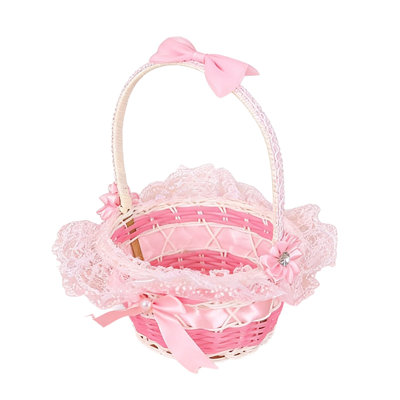  Handheld Rattan Basket Woven Storage Basket with Short Gauze Candy Flower Storage Basket