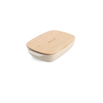 KitchenAid Stoneware Rectangular Dish with Bamboo Lid