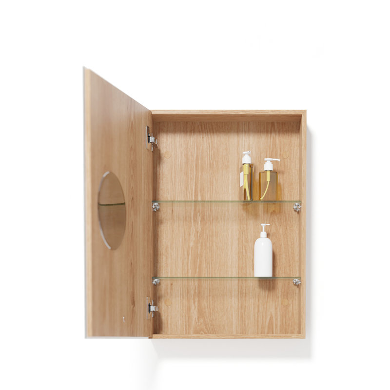 17'' W Mirrored Medicine Cabinet, Natural Oak