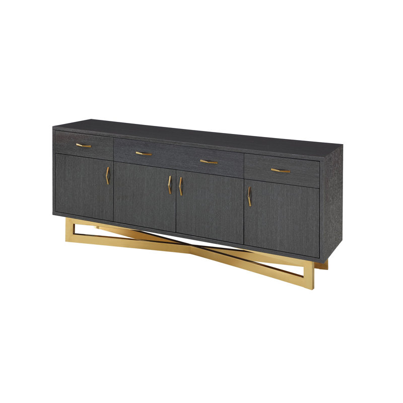Maximo Graphite High-Gloss Lacquer Sideboard – Gold Base, Gold/Grey Oak Veneer